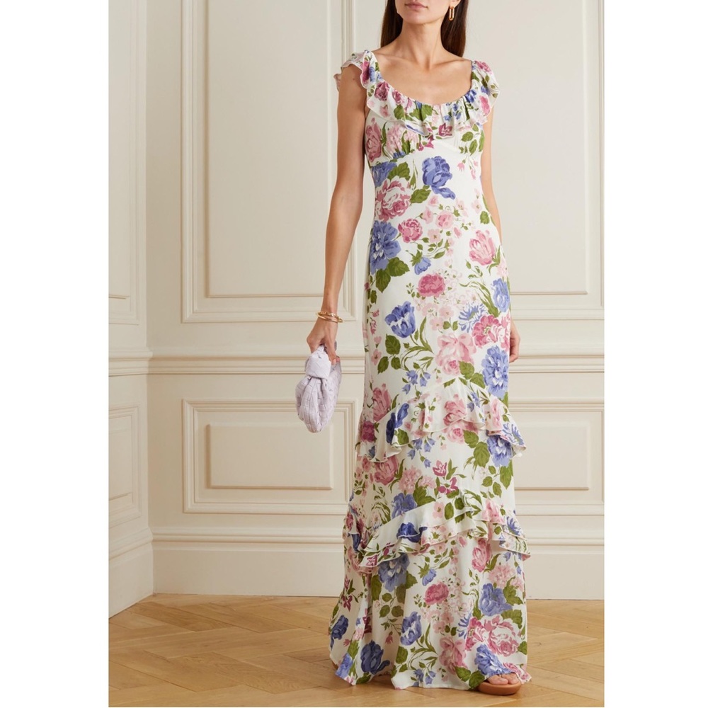 Reformation Tripoli Ruffled Floral-print Georgette Maxi Dress
